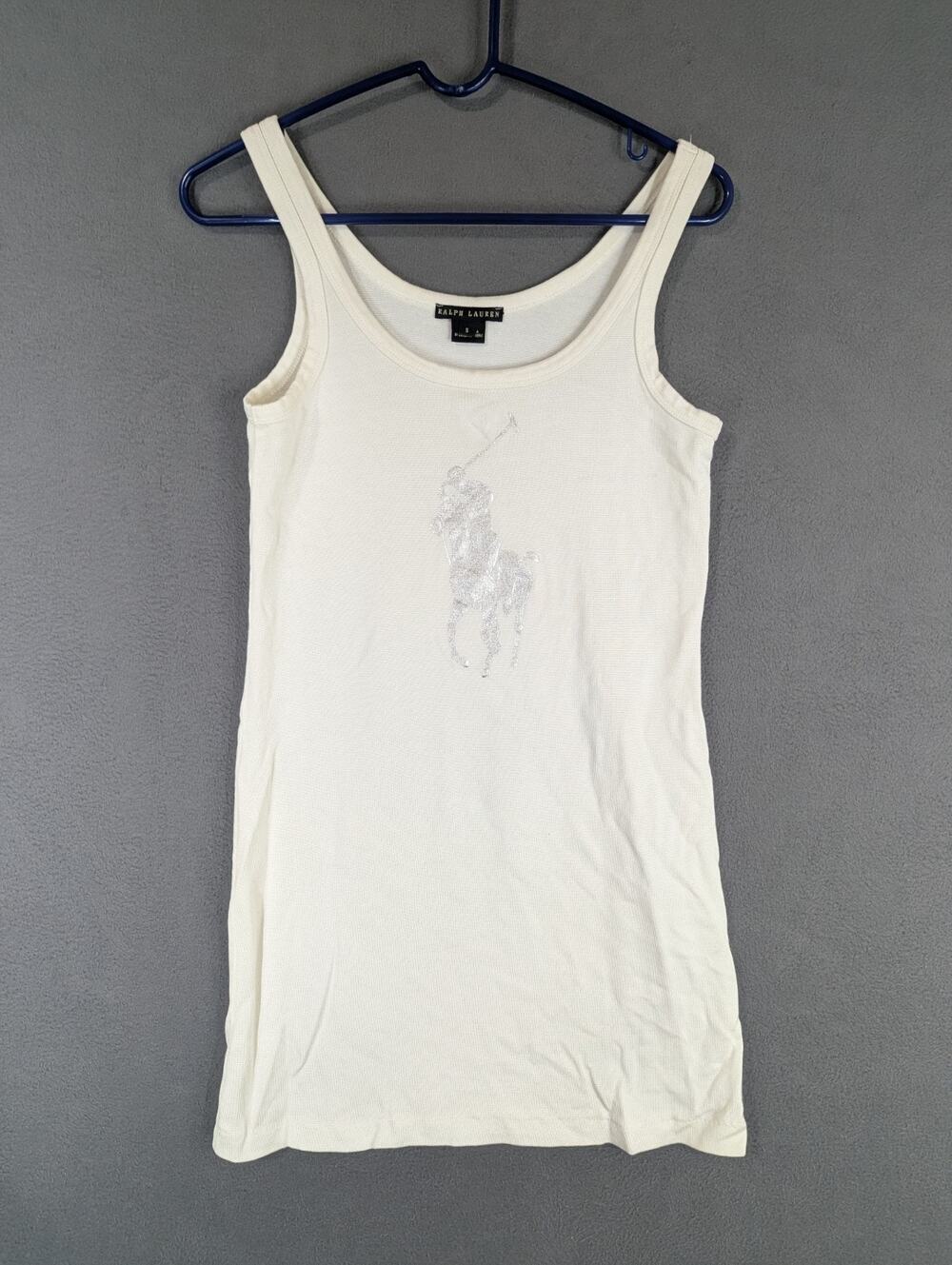 Ralph Lauren Black Label Tank Top Womens Small White Shiny Big Pony Vintage